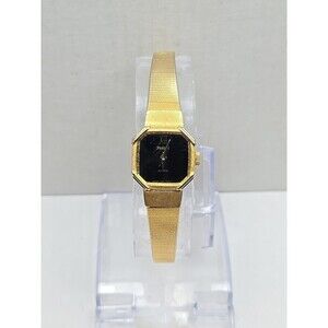 Vintage Phasar Sears Ladies Dress Goldtone Octagon Black Dial New Battery Petite